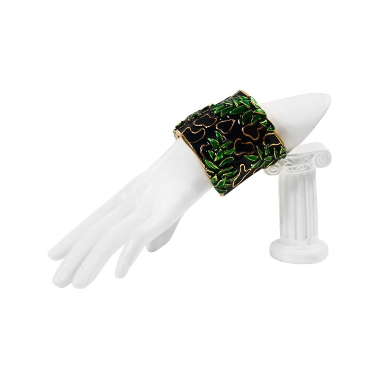 Vintage Christian Dior Gold and Enamel Cloisonne Bamboo Look Cuff Circa 1990s For Sale 1