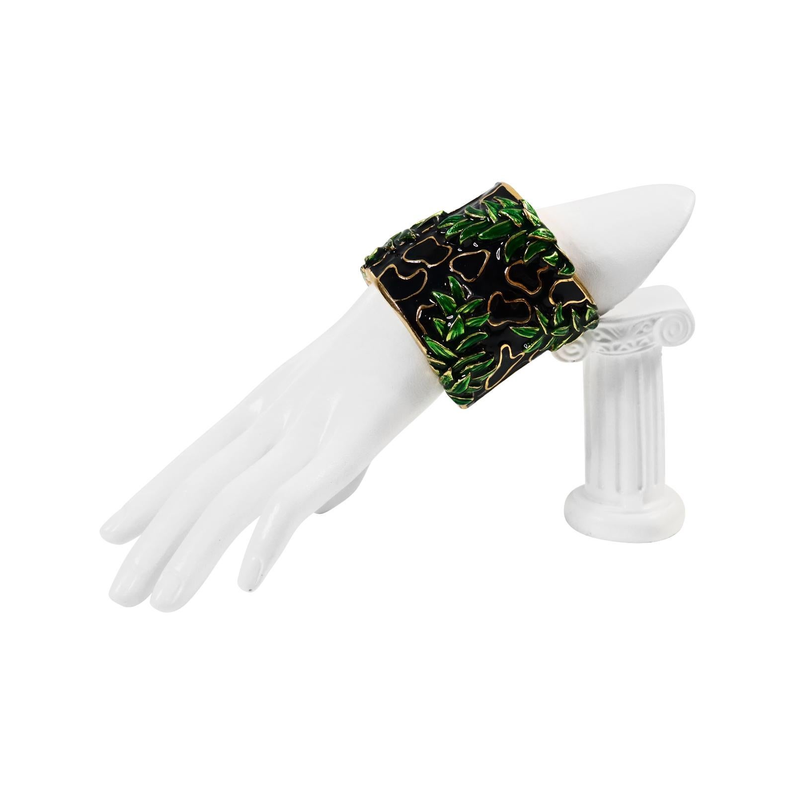 Vintage Christian Dior Gold and Enamel Cloisonne Bamboo Look Cuff Circa 1990s For Sale 1