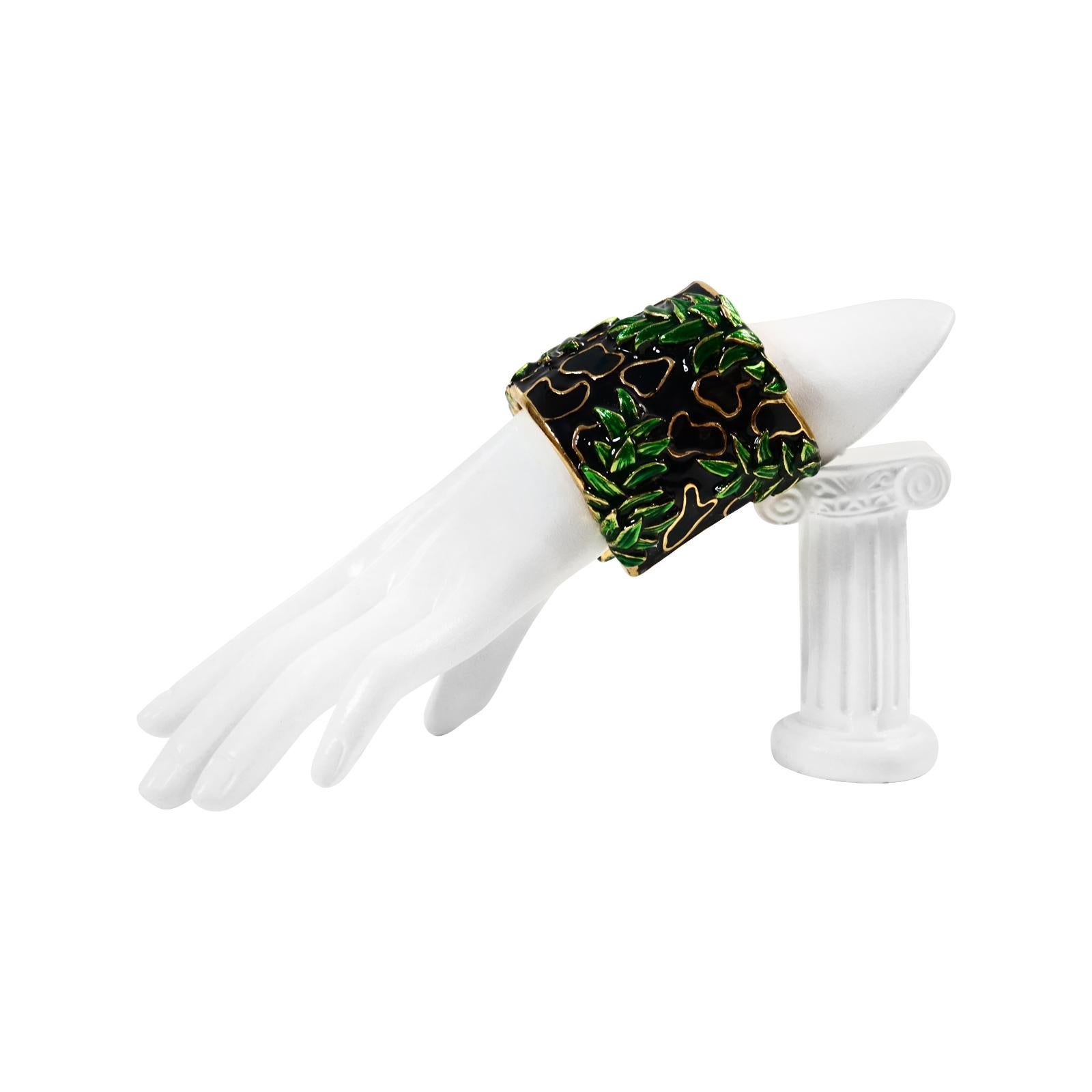 Vintage Christian Dior Gold and Enamel Cloisonne Bamboo Look Cuff Circa 1990s For Sale 2