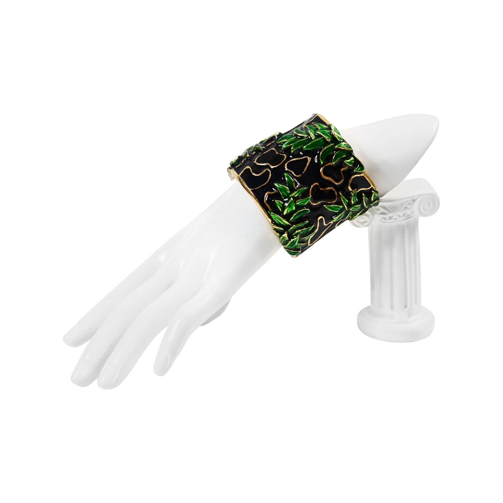 Vintage Christian Dior Gold and Enamel Cloisonne Bamboo Look Cuff Circa 1990s For Sale 4