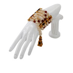 Vintage Christian Dior Gold and Faux Pearl Dangling Bracelet Circa 1980s