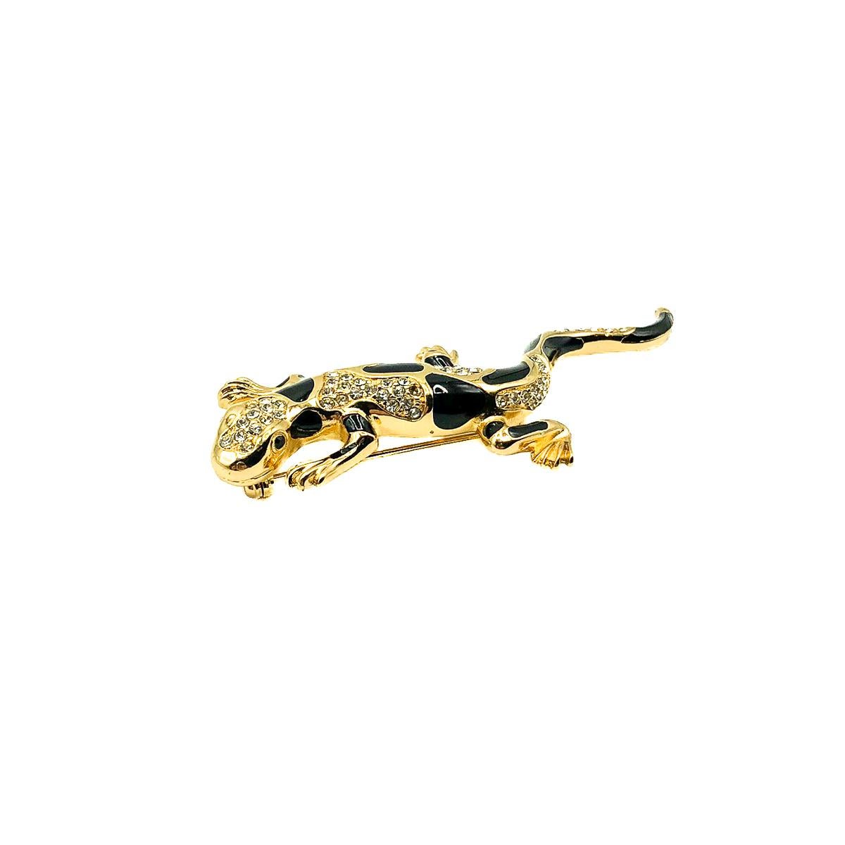 Vintage Christian Dior Gold Plated & Enamelled  Lizard Brooch 1980s In Good Condition For Sale In Wilmslow, GB