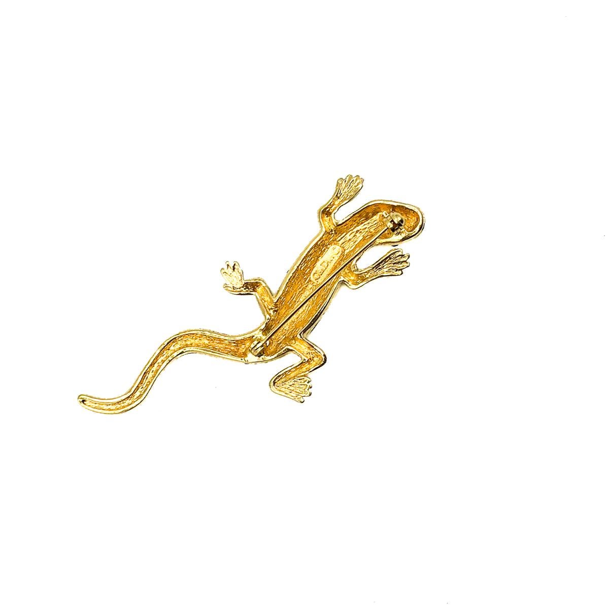 Women's Vintage Christian Dior Gold Plated & Enamelled  Lizard Brooch 1980s For Sale