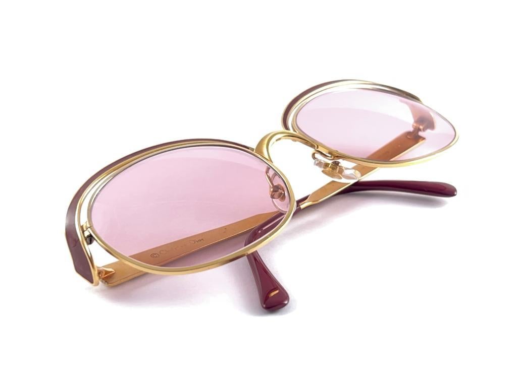 Vintage Christian Dior Gold & Burgundy Sunglasses Made in Austria For Sale 4
