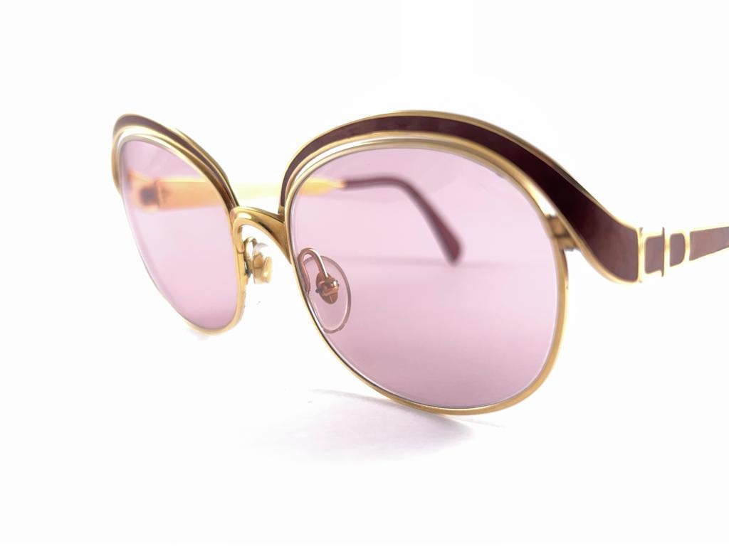 Women's Vintage Christian Dior Gold & Burgundy Sunglasses Made in Austria For Sale
