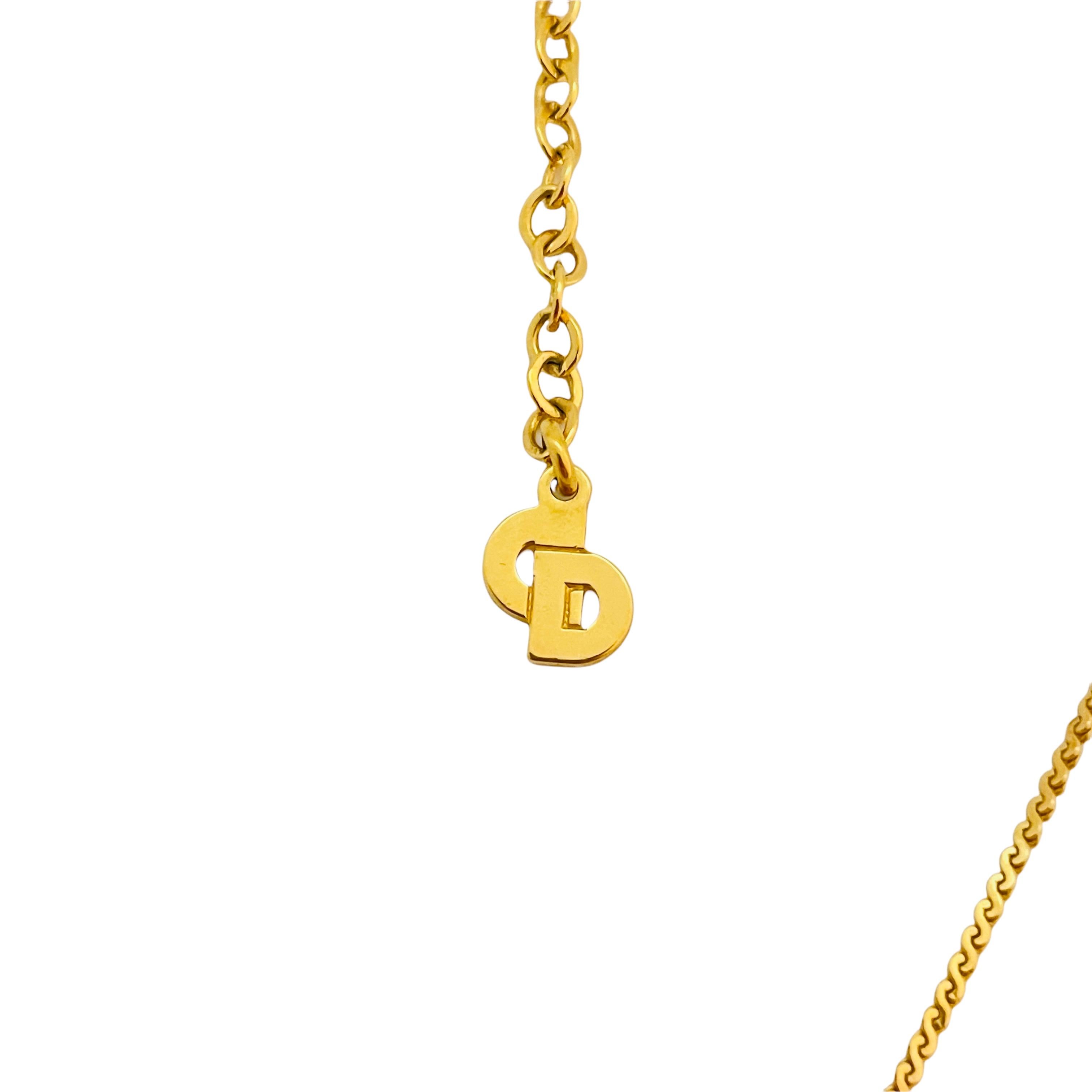 CHRISTIAN DIOR Collier vintage de créateur haute couture avec chaîne en or et émeraudes, défilé en vente 1