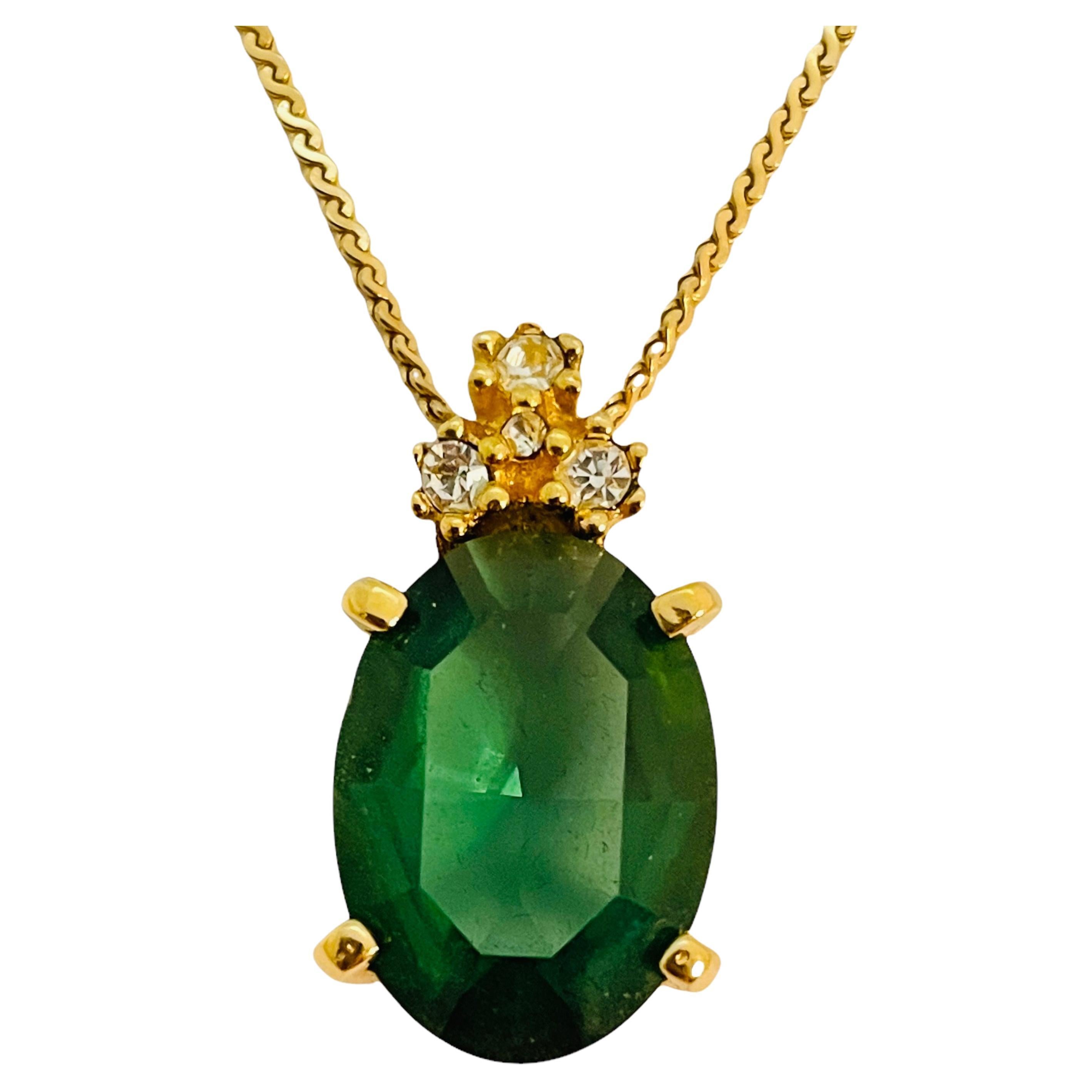 Vintage CHRISTIAN DIOR gold chain emerald designer runway haute couture necklace For Sale