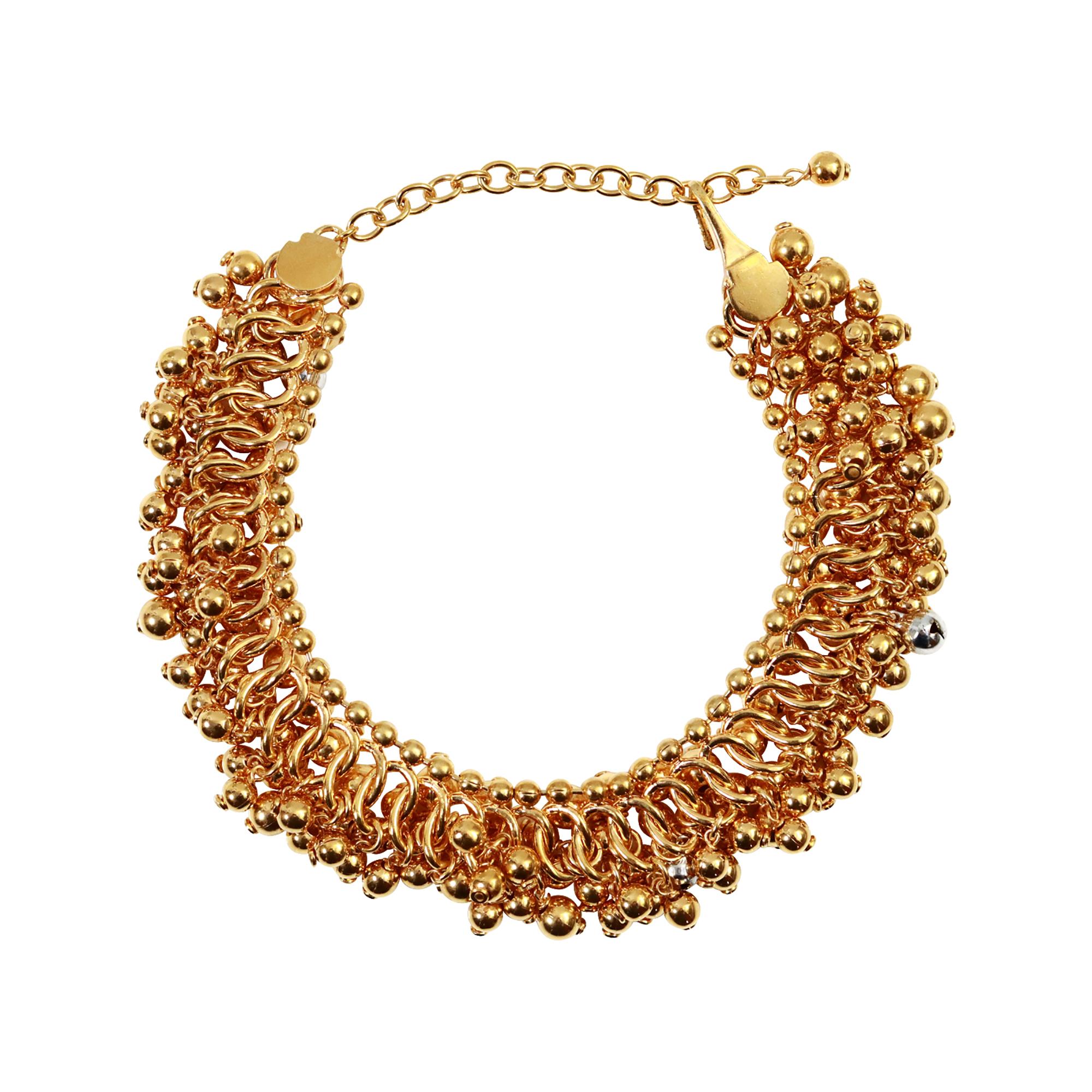 Modern Vintage Christian Dior Gold Choker Necklace with Dangling Balls Circa 2000 For Sale
