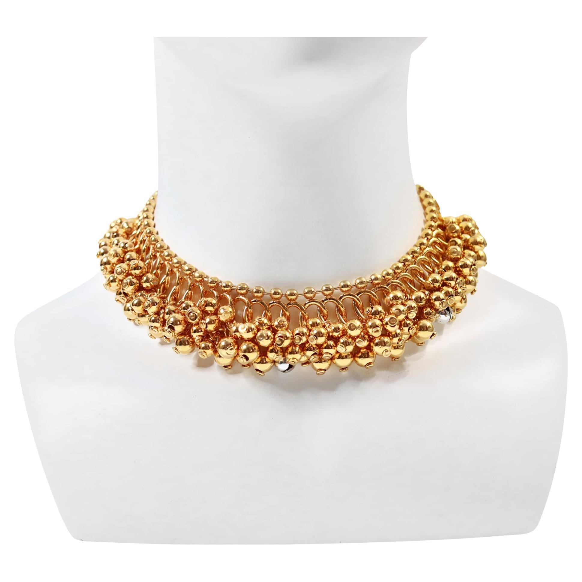 Collana girocollo d'oro Dior vintage con palline pendenti Circa 2000