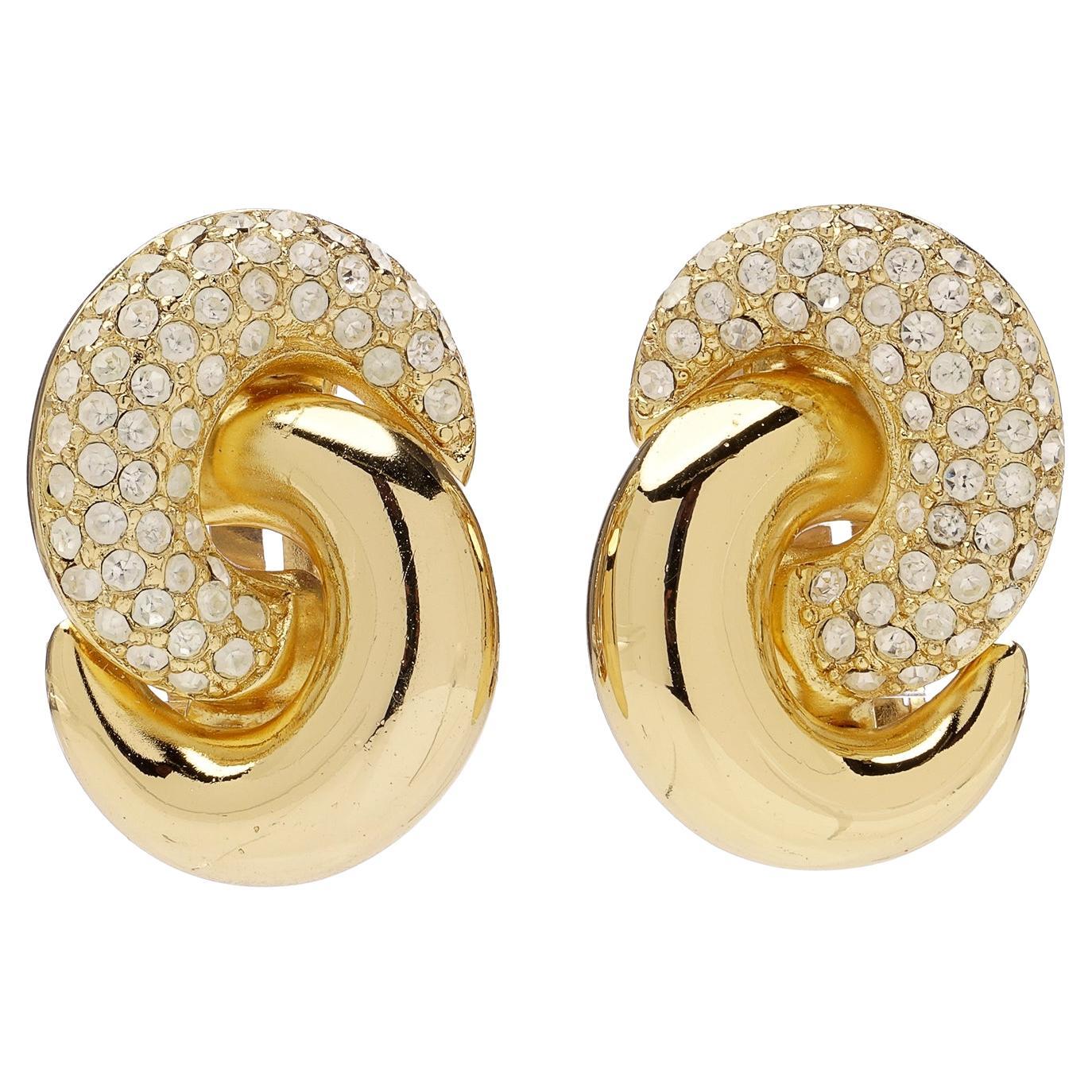 Vintage Christian Dior Gold & Crystal Clip-On Earrings