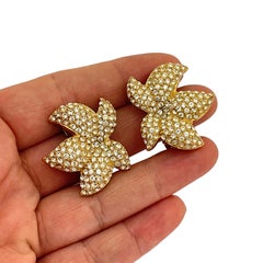 Vintage CHRISTIAN DIOR gold crystal designer runway clip on earrings