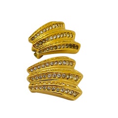 Vintage CHRISTIAN DIOR Gold Kristall Designer Laufsteg Clip auf Ohrringe