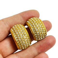 Vintage CHRISTIAN DIOR gold crystal designer runway clip on earrings