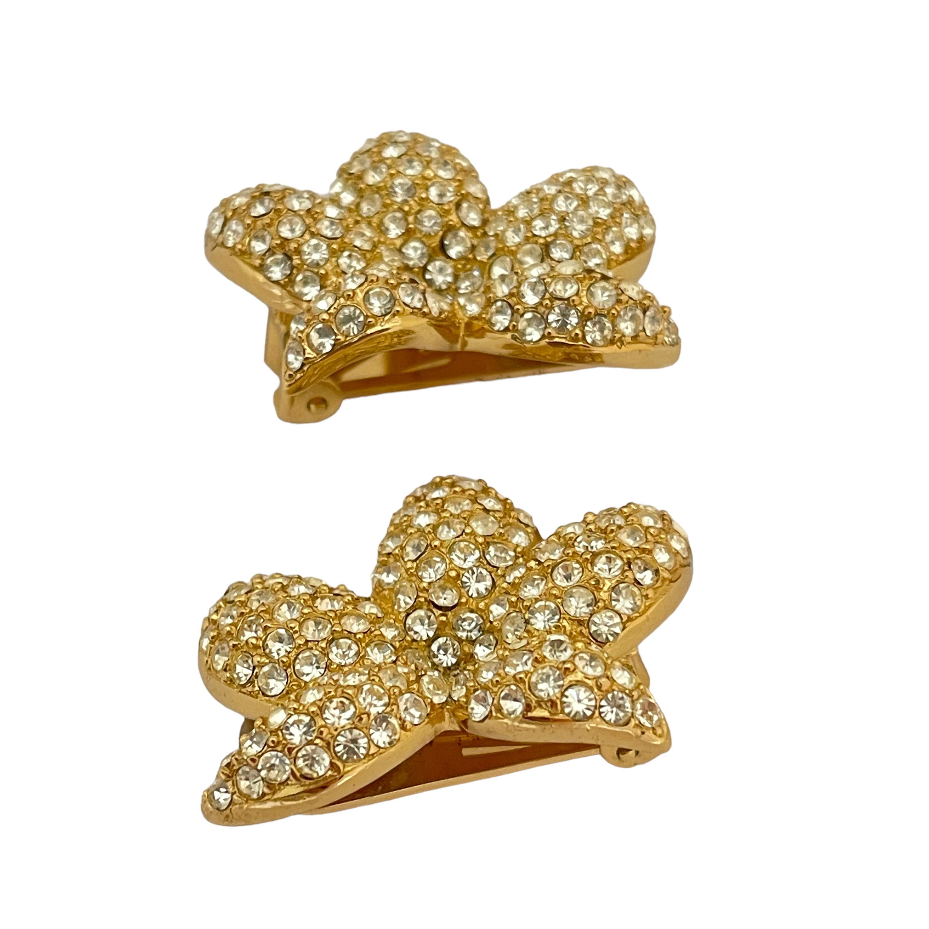 Women's Vintage CHRISTIAN DIOR gold crystal designer runway clip on earrings For Sale