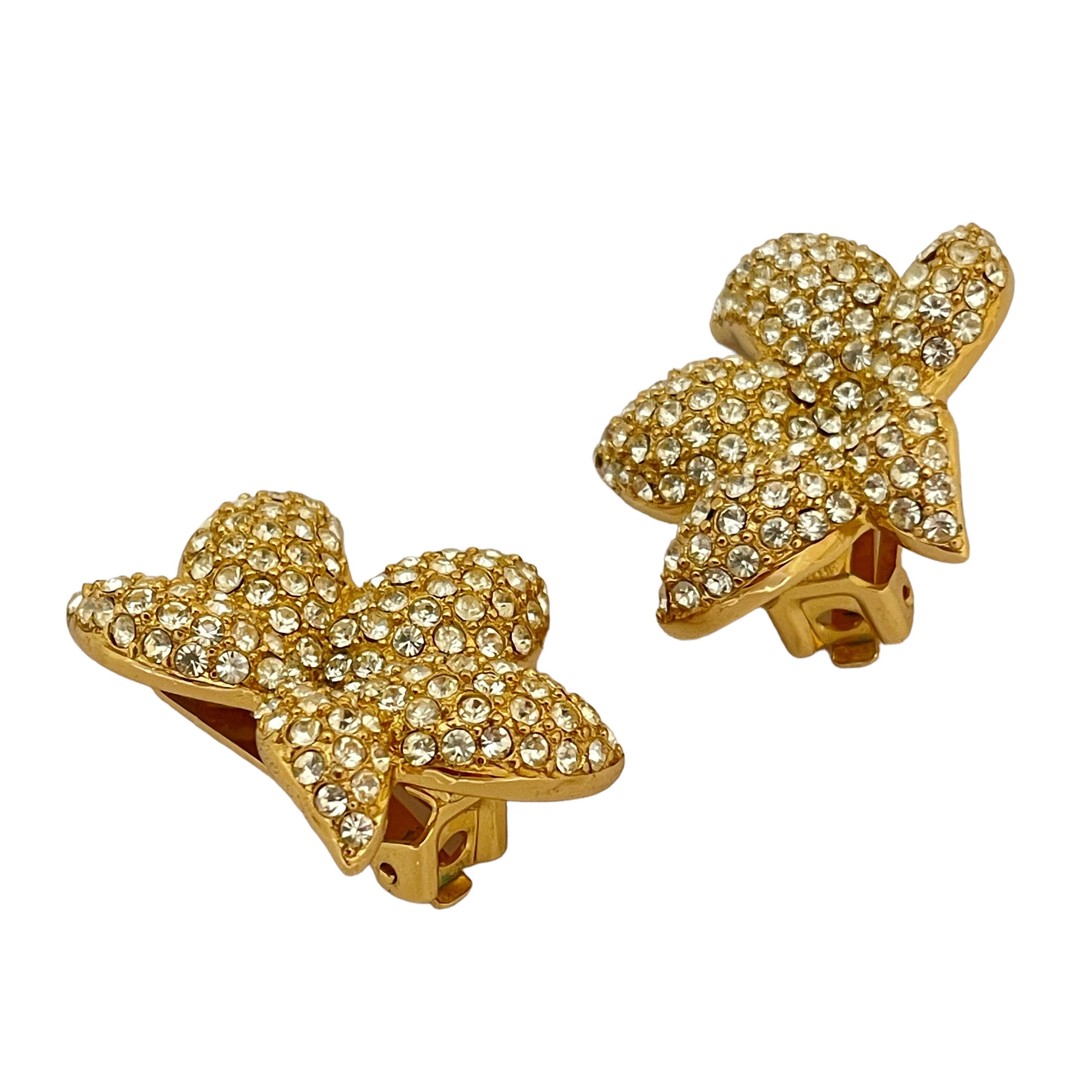 Vintage CHRISTIAN DIOR gold crystal designer runway clip on earrings For Sale 1