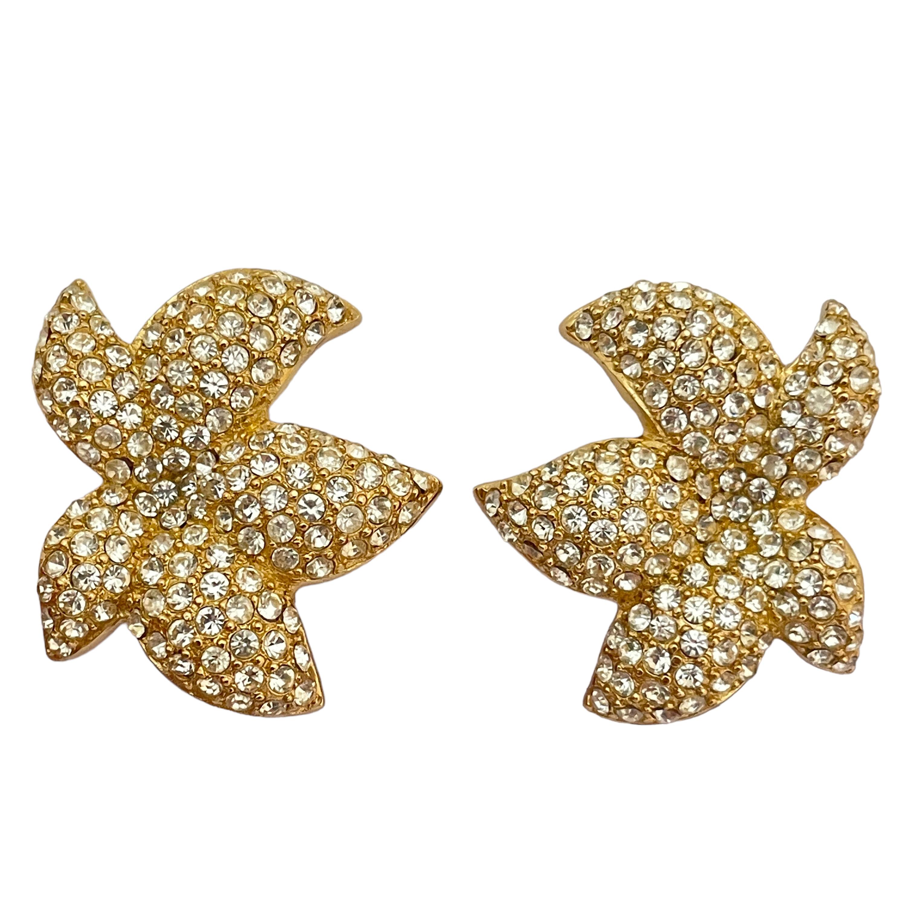 Vintage CHRISTIAN DIOR gold crystal designer runway clip on earrings For Sale 2