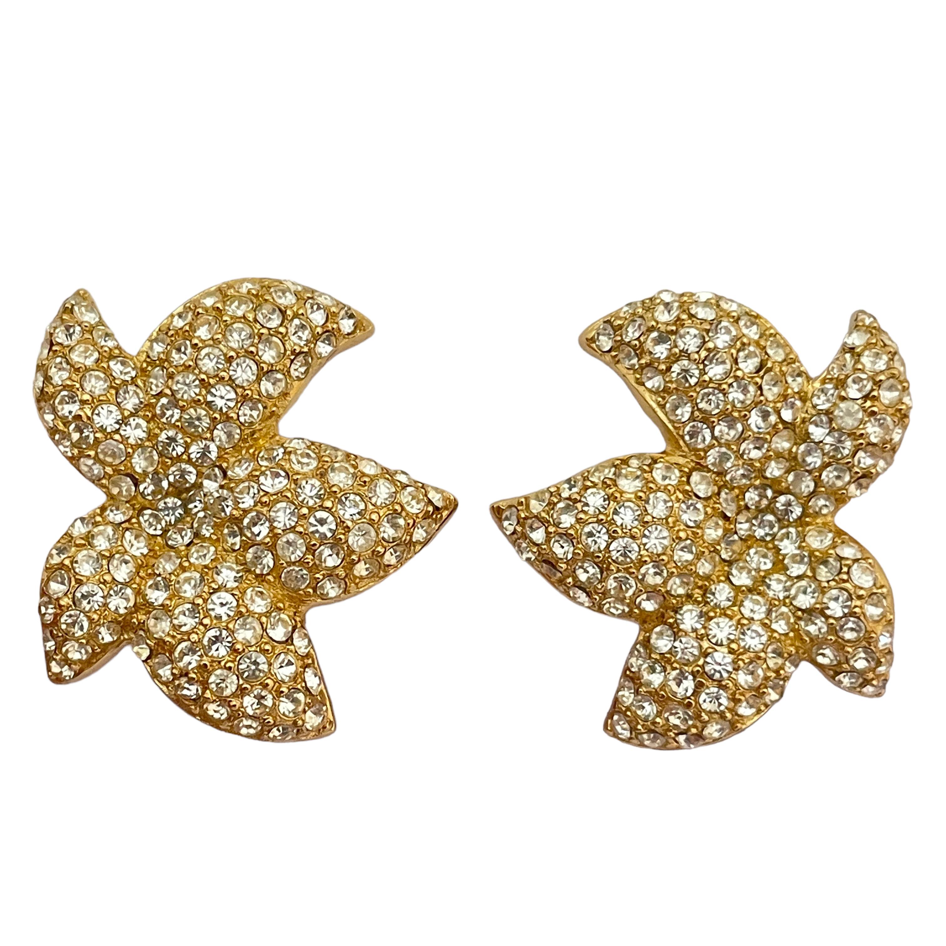Vintage CHRISTIAN DIOR gold crystal designer runway clip on earrings For Sale 2