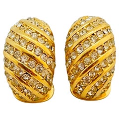 Vintage CHRISTIAN DIOR gold crystal designer runway clip on earrings