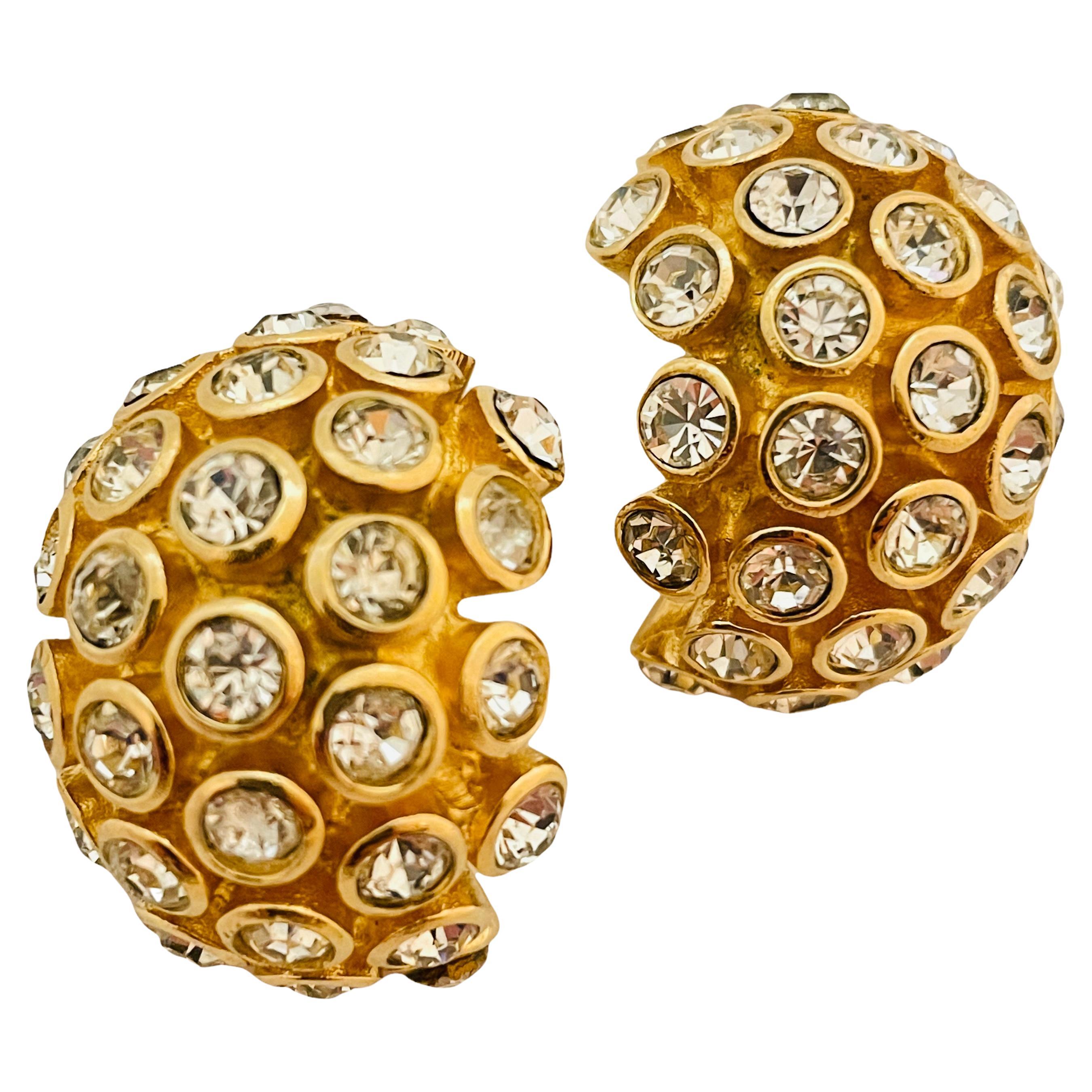 Christian Dior Diamanté Pave Crystal Clip On Glamorous Designer Earrings Gold Tone Sieraden Oorbellen Clipoorbellen 