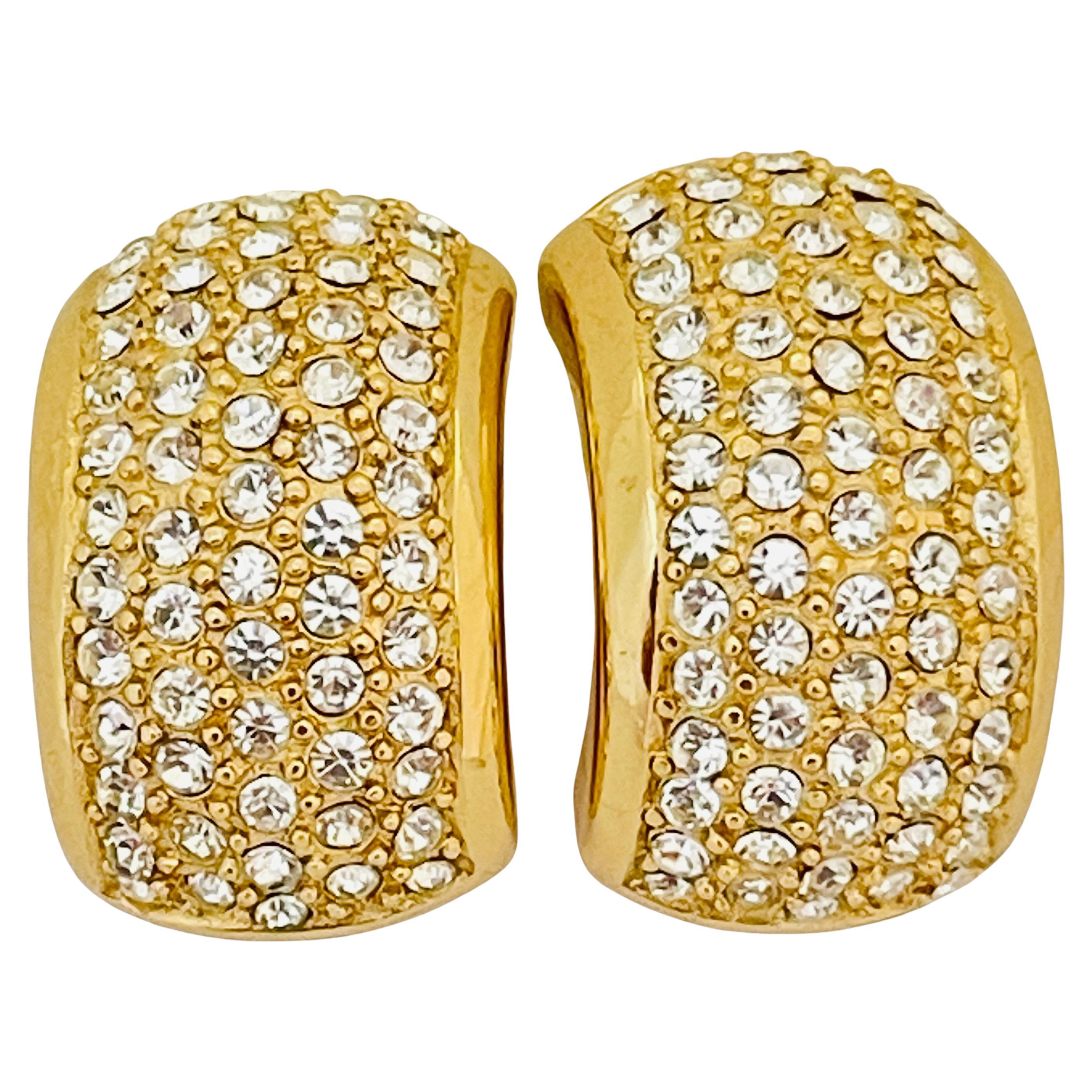 Vintage CHRISTIAN DIOR gold crystal designer runway earrings For Sale