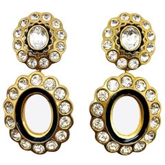 Vintage Christian Dior Gold & Crystal Double Hoop Statement Earrings 1980S