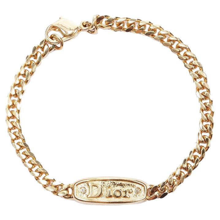 vintage CHRISTIAN DIOR gold crystal logo ID tag bracelet