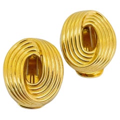 Vintage CHRISTIAN DIOR gold designer runway clip on earrings