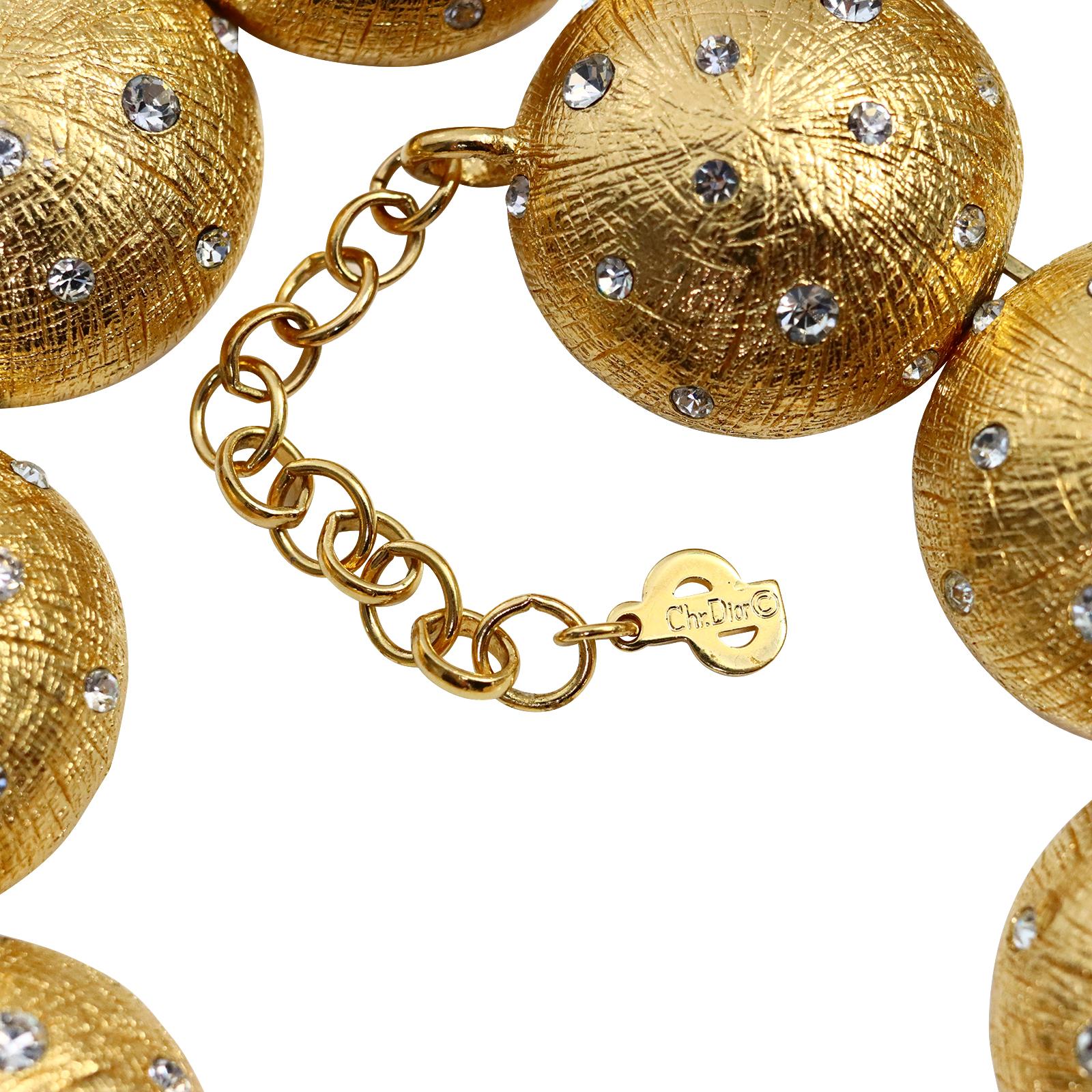 Vintage Christian Dior Gold Disc Necklace with Crystals Circa 1980s For Sale 3