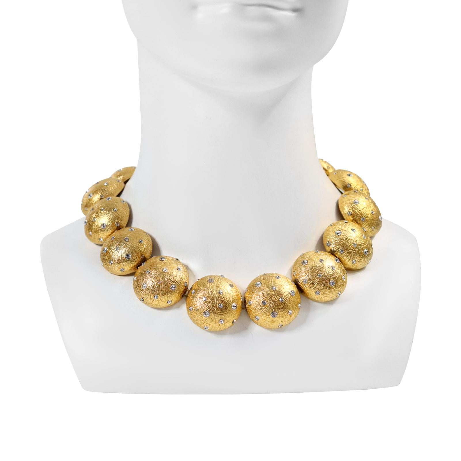 Vintage Christian Dior Gold Disc Necklace with Crystals Circa 1980s In Good Condition For Sale In New York, NY