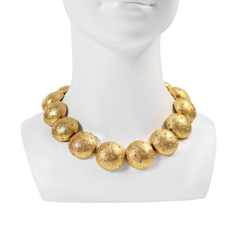 Vintage Christian Dior Gold Disc Necklace with Crystals Circa 1980s For Sale 2