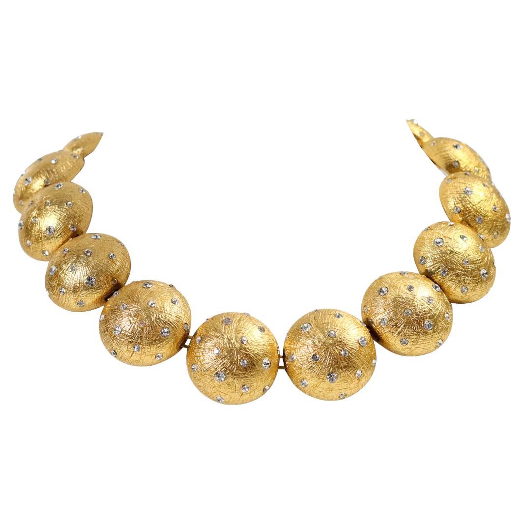 Vintage Christian Dior Goldscheiben-Halskette mit Kristallen, ca. 1980er Jahre
