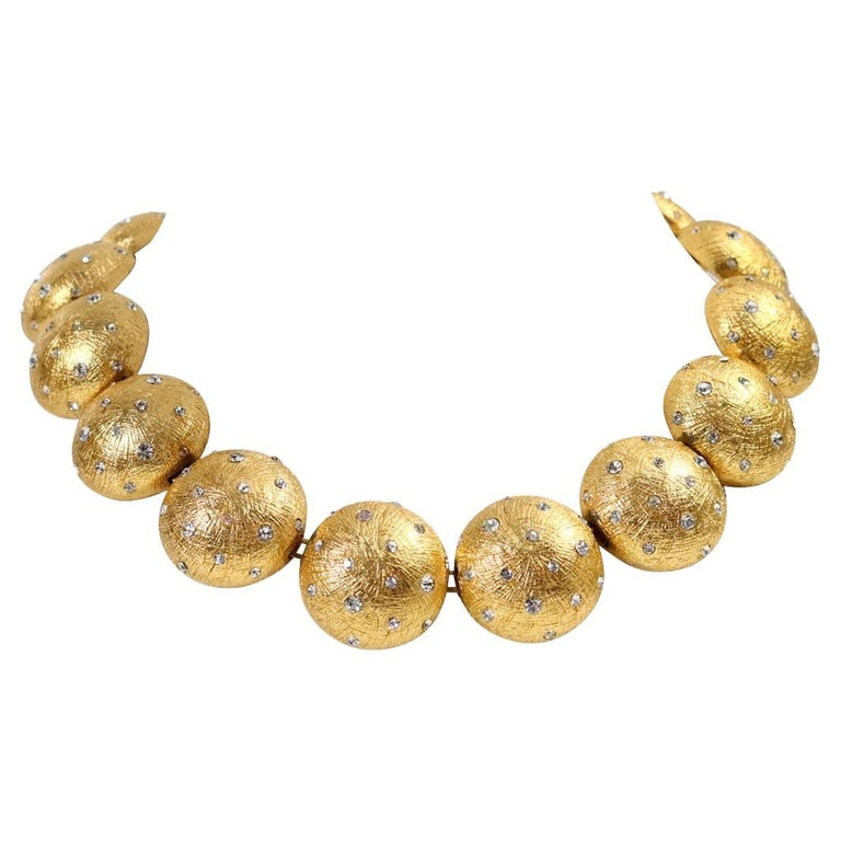 Vintage Christian Dior Gold Disc Necklace with Crystals Circa 1980s For Sale