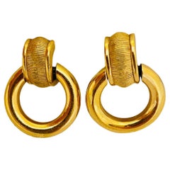 Vintage CHRISTIAN DIOR gold door knocker dangle designer runway clip on earrings