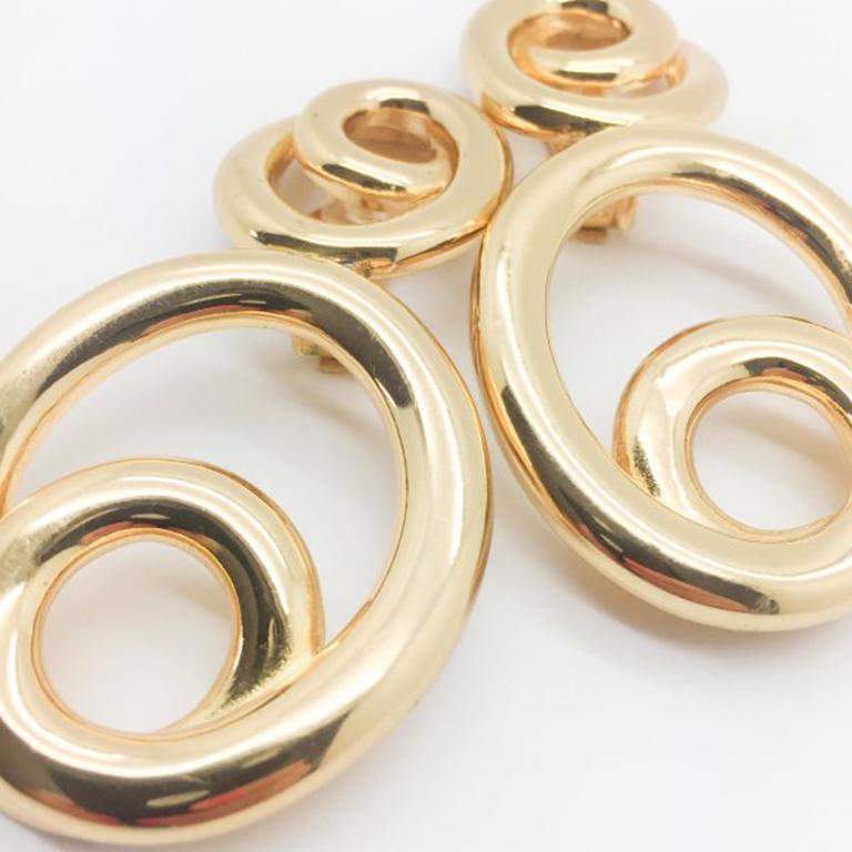Vintage Christian Dior Gold Double Hoop Statement Earrings 1990s In Good Condition In Wilmslow, GB