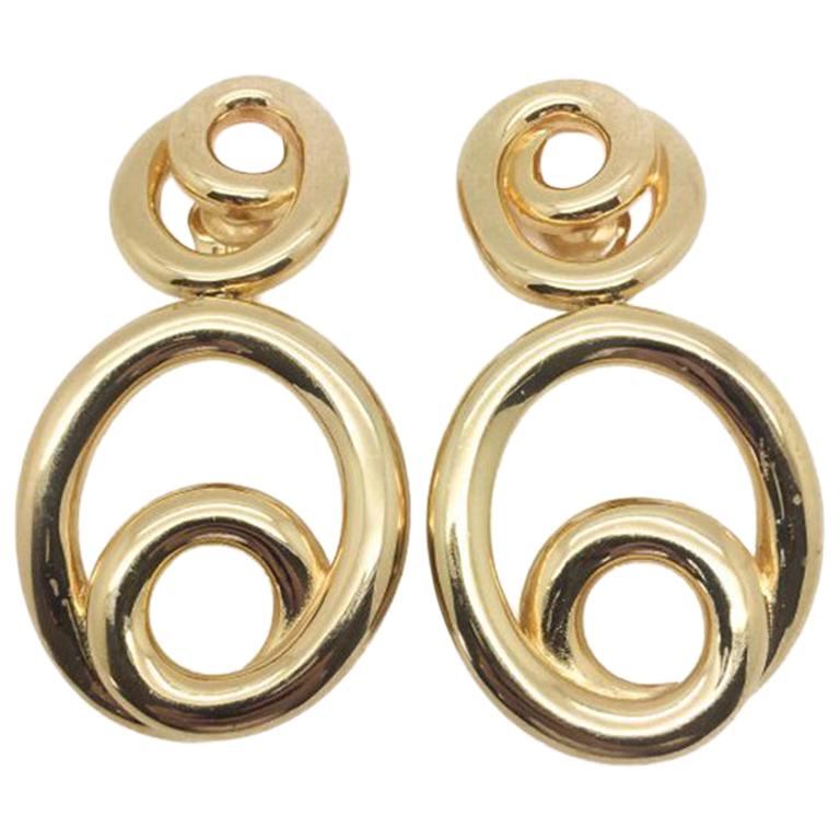 Vintage Christian Dior Gold Double Hoop Statement Earrings 1990s