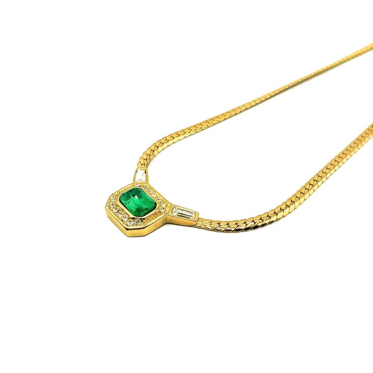 Vintage Christian Dior Gold and Emerald Crystal Necklace 1980s at