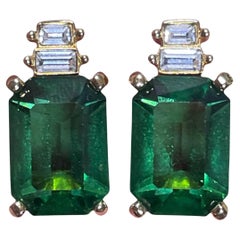 Vintage CHRISTIAN DIOR gold emerald glass designer runway couture earrings