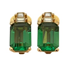 Vintage CHRISTIAN DIOR gold emerald green crystal runway earrings