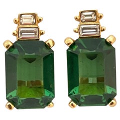 Vintage CHRISTIAN DIOR gold emerald green crystal runway earrings
