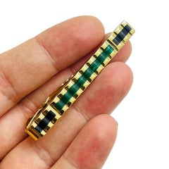 Vintage CHRISTIAN DIOR gold emerald green crystals designer tie clip w box