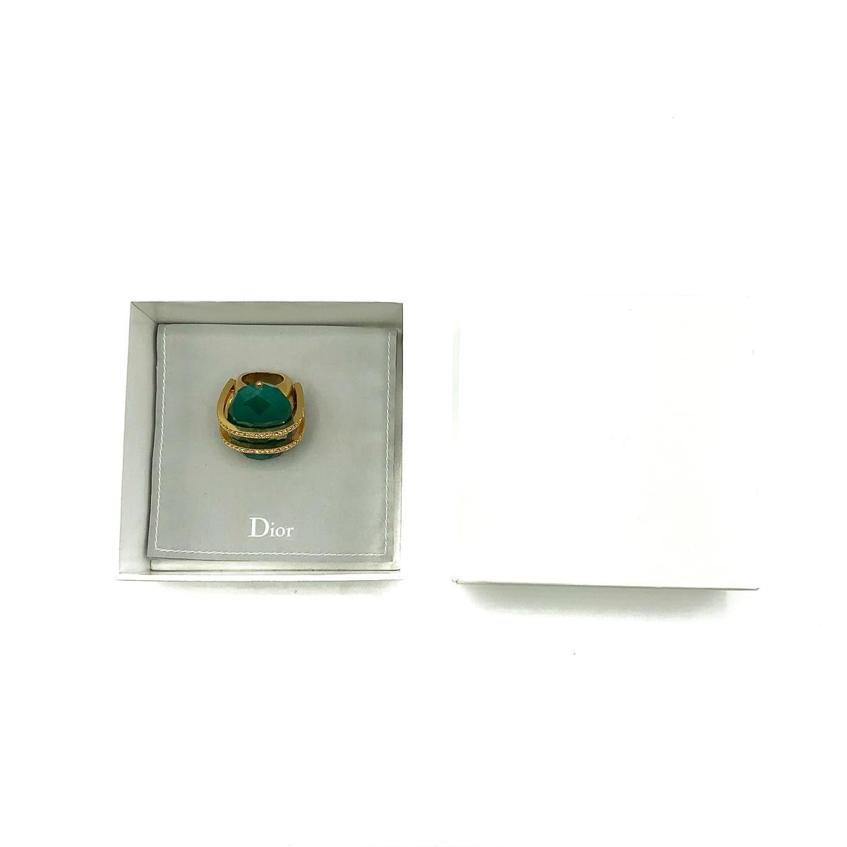 Christian Dior Gold & Green Oversize Cocktail Ring 2000s Galliano In Good Condition In Wilmslow, GB