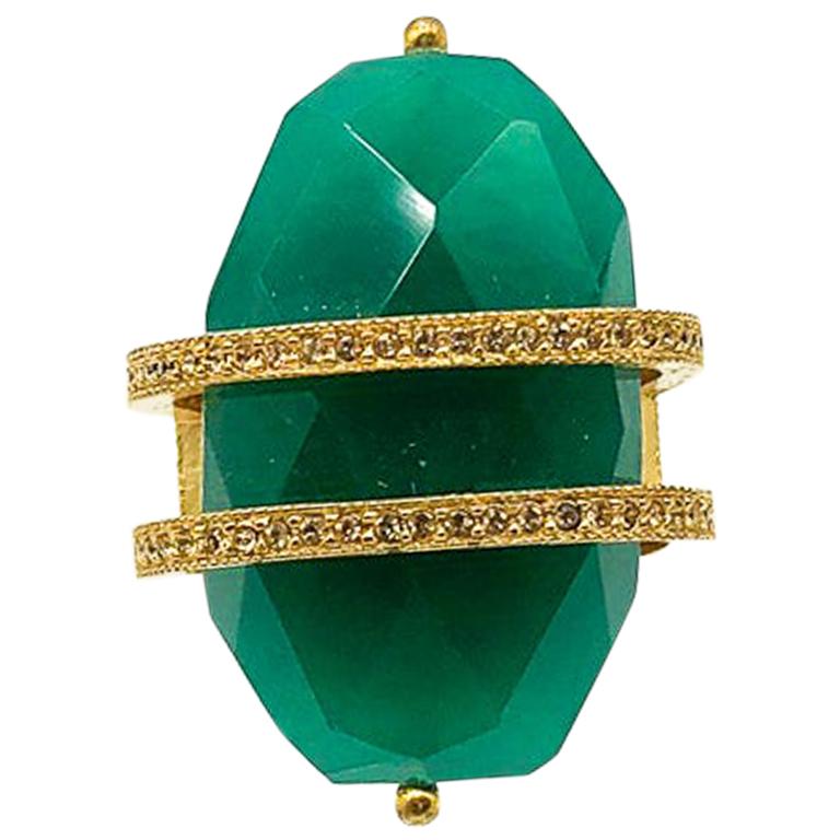 Christian Dior Gold & Green Oversize Cocktail Ring 2000s Galliano