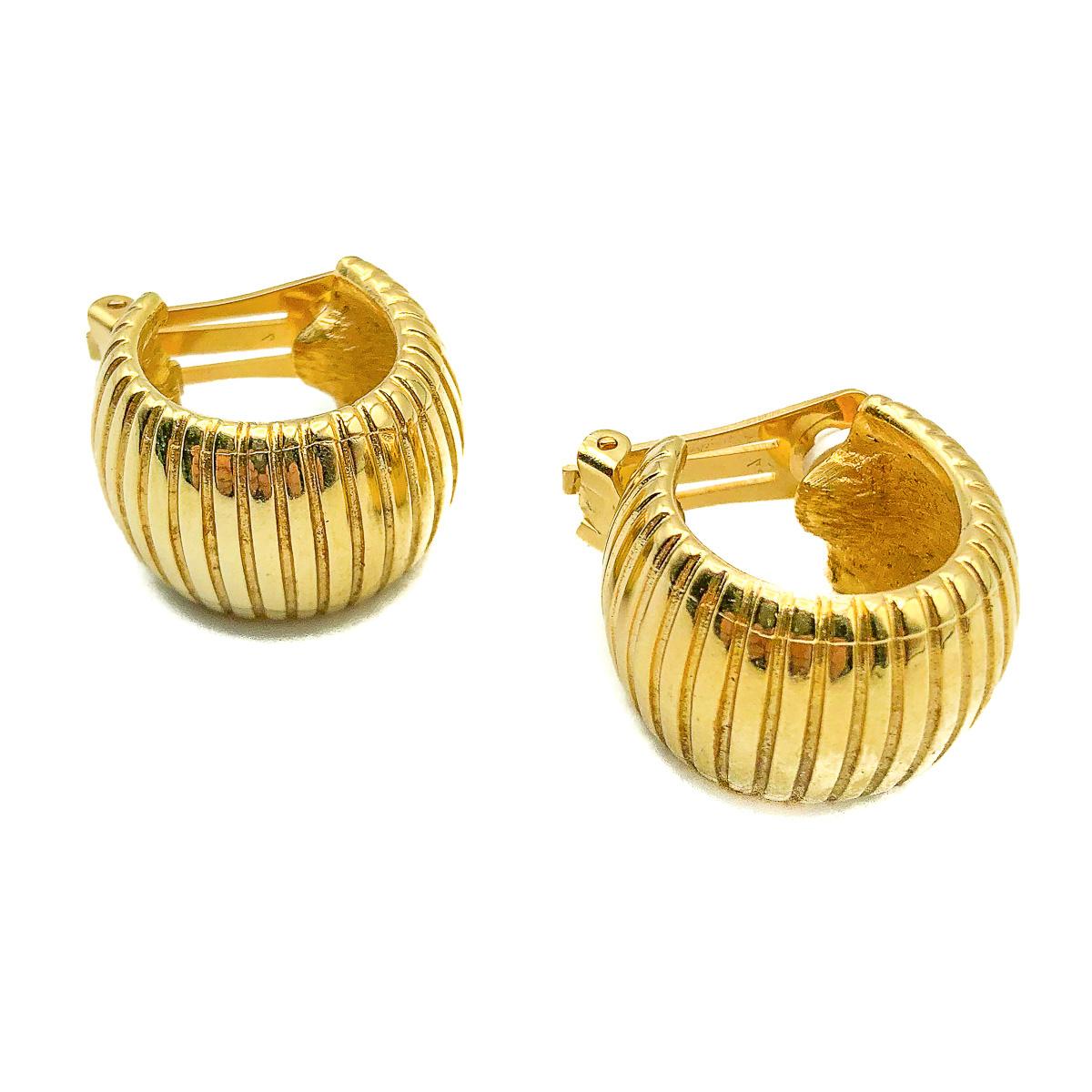 Vintage Christian Dior Gold Huggie Hoop Earrings 1980s In Good Condition For Sale In Wilmslow, GB