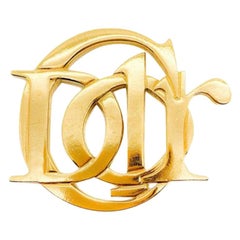 Vintage Christian Dior Gold Interlocking Logo Brooch 1990s