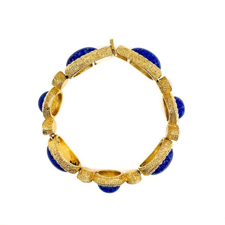 Vintage Christian Dior Gold & Lapis Cabochon Bracelet 1980s In Good Condition In Wilmslow, GB