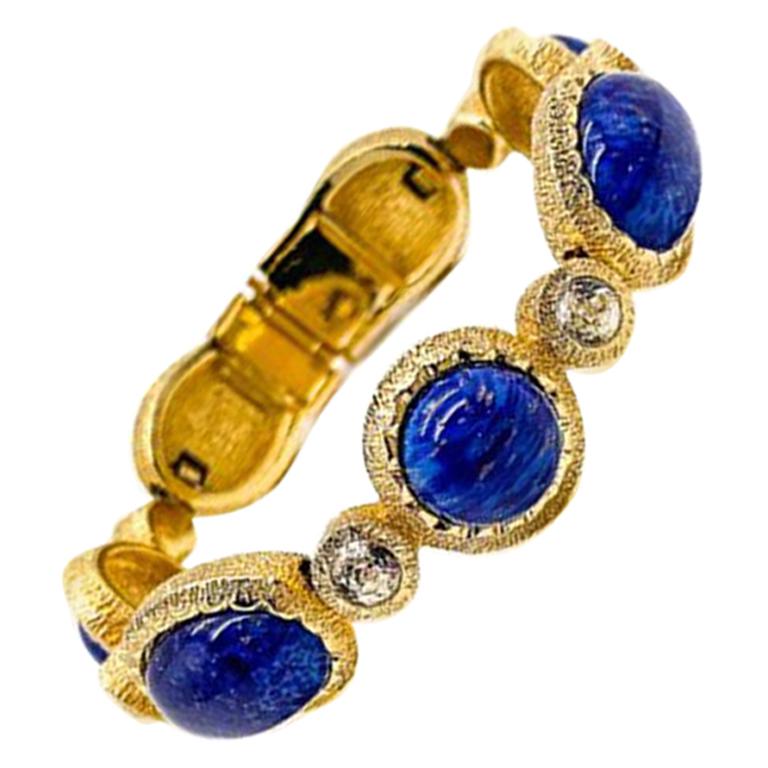 Vintage Christian Dior Gold & Lapis Cabochon Bracelet 1980s