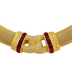 Vintage CHRISTIAN DIOR gold mesh crystal designer runway haute couture necklace