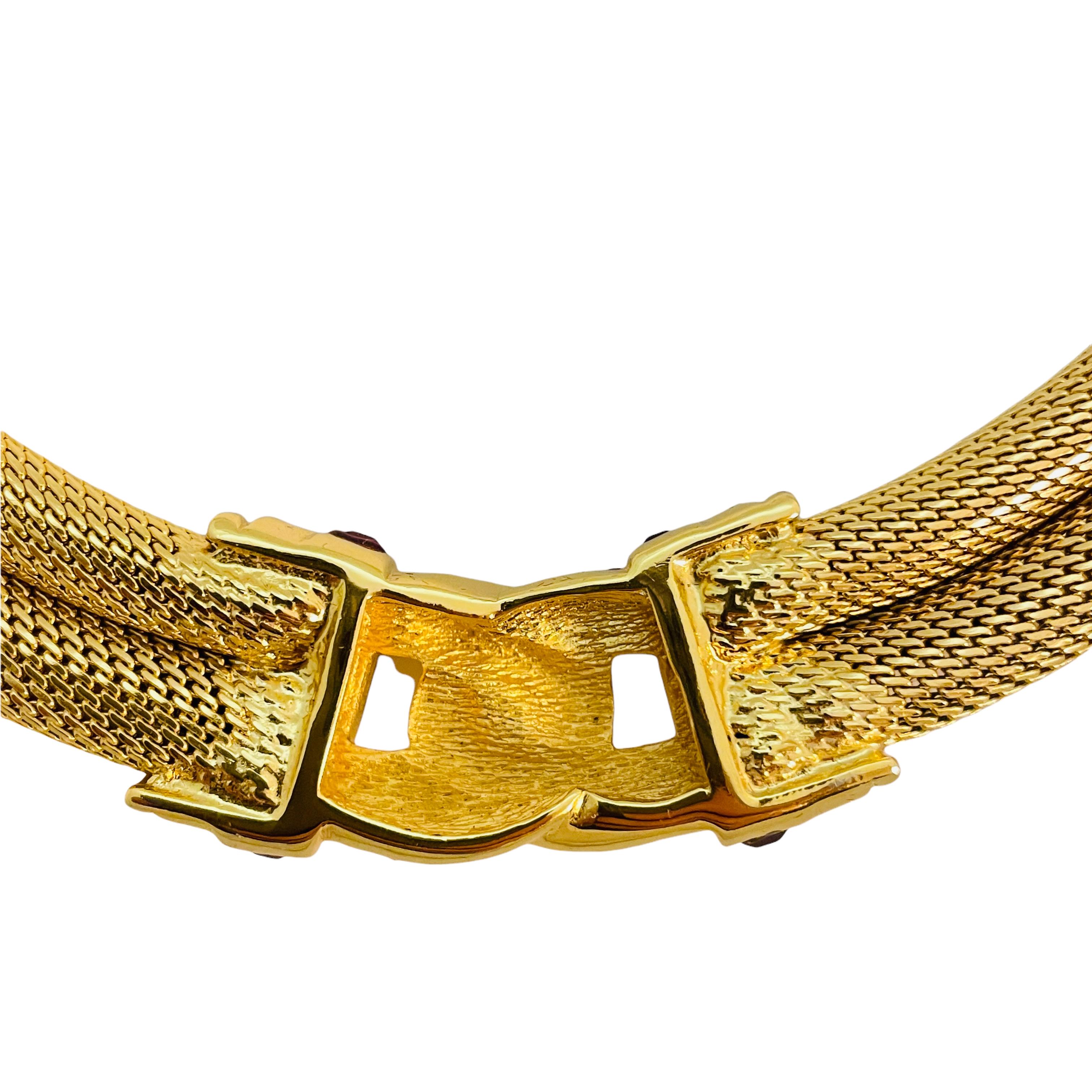 CHRISTIAN DIOR Collier vintage de créateur haute couture en cristal et maille d'or, défilé en vente 1