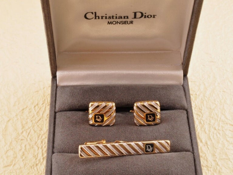 Vintage Christian Dior Gold Plate and Onyx Cufflinks Circa 1990 In