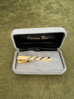 Vintage Christian Dior Gold Plate Tie Clip Circa 1970 In Original Velvet Case